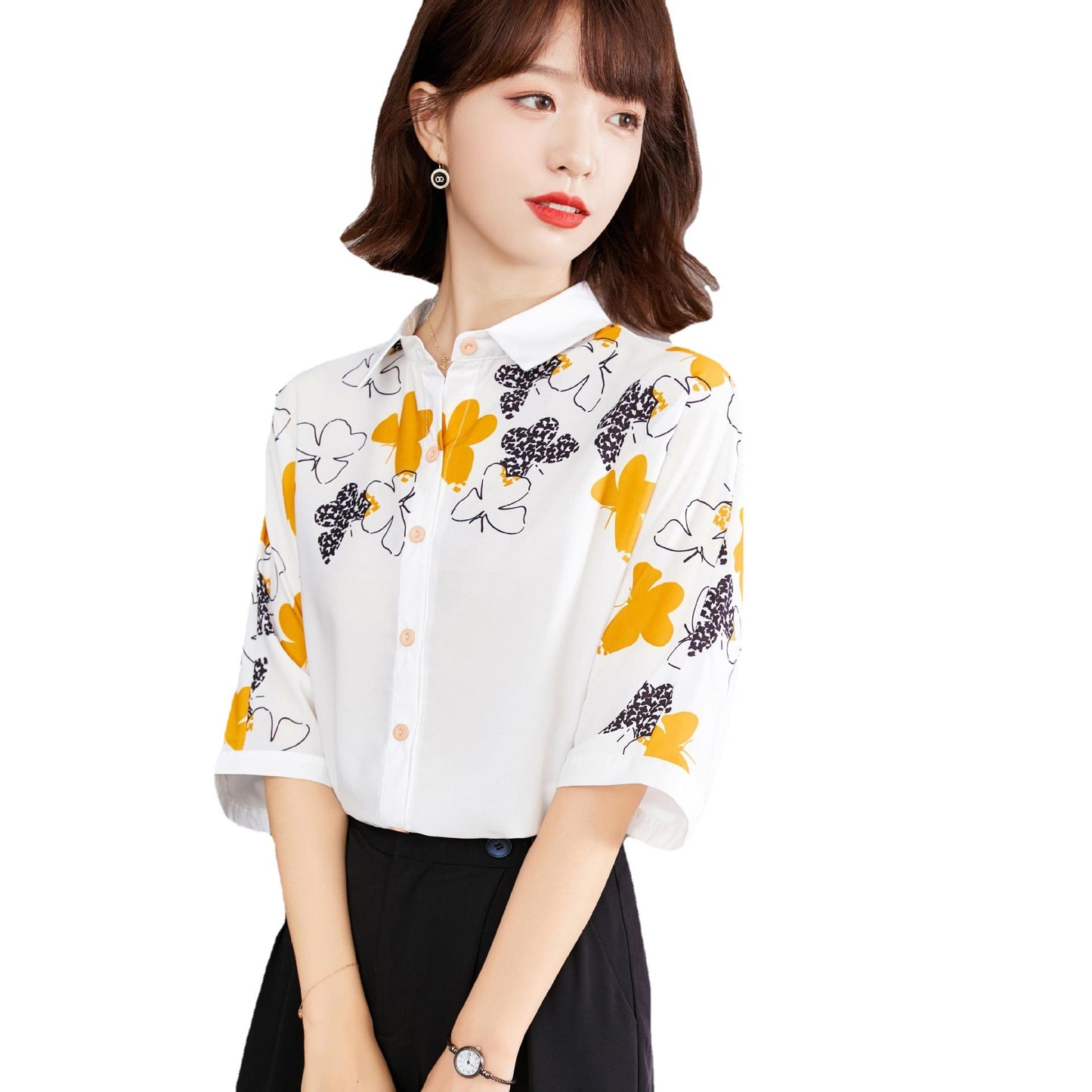 Women's Printed Top Short Sleeve Chiffon Shirt