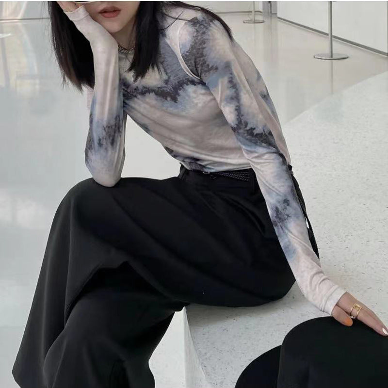 Fashion Gradient Tie Dye Bottoming Long Sleeves