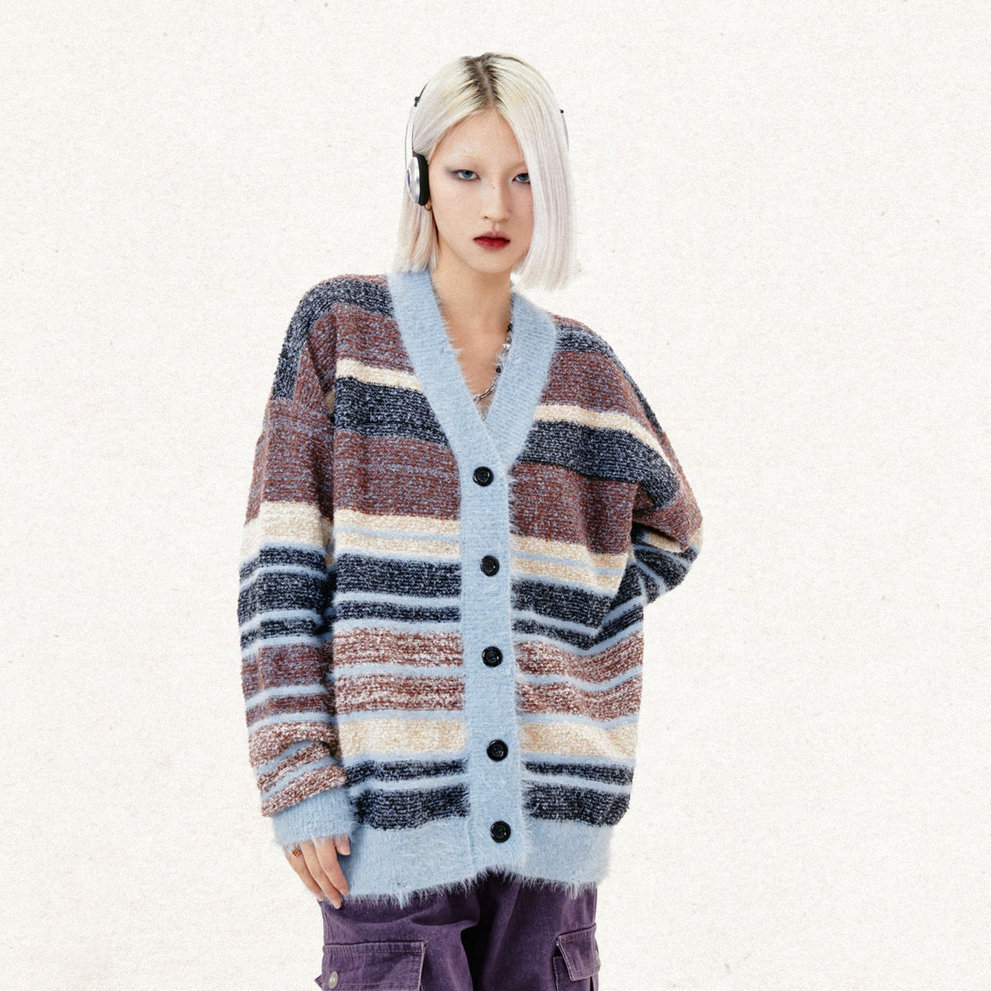 Frühherbstpaar Dopamin gestreifte Strickjacke Campus Retro weiche klebrige Mohair-Strickwaren