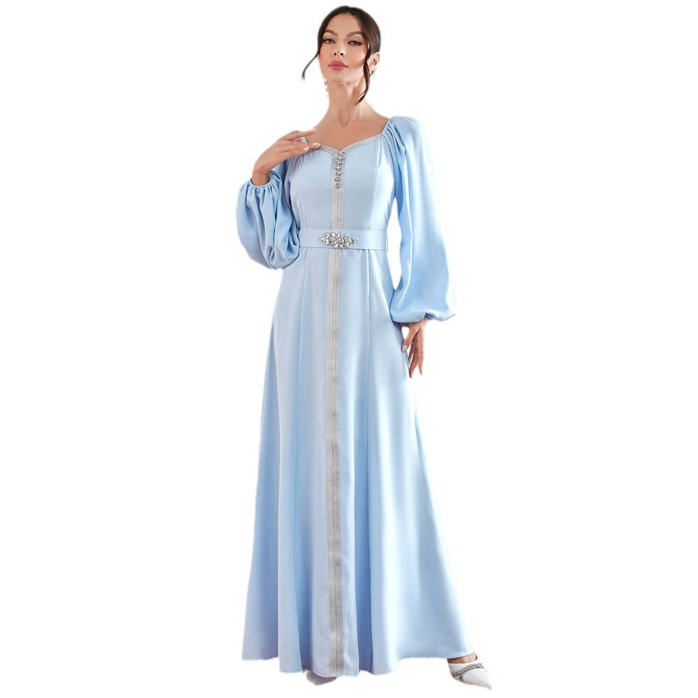 High Waist Rhinestone Dress Robe