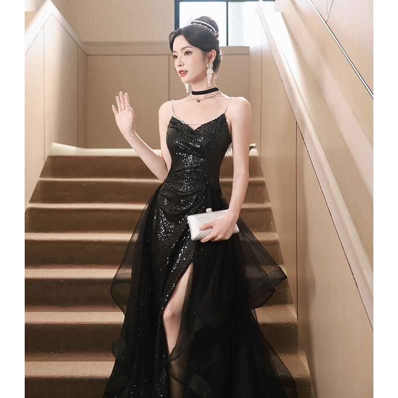 Black Banquet Evening Dress Sequined High Sense