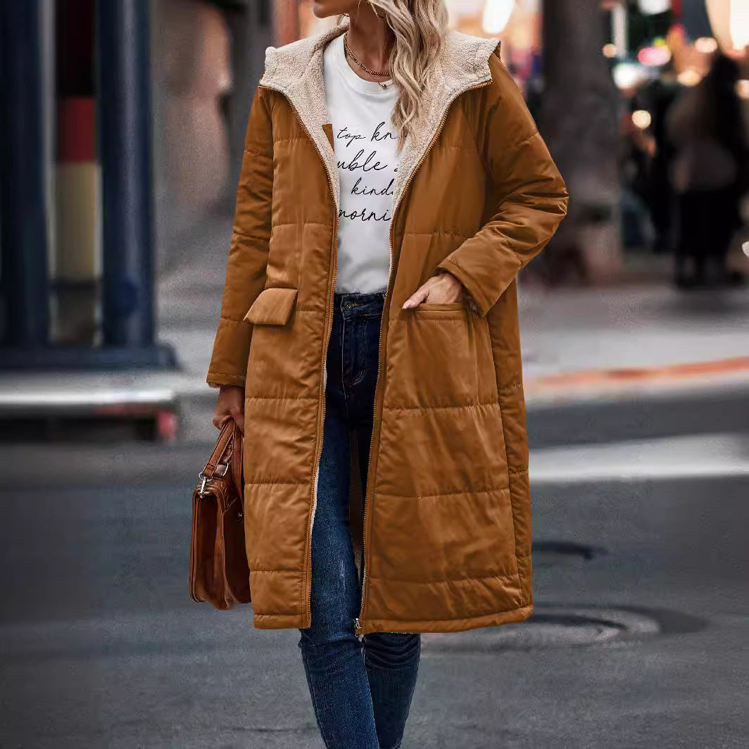 Chaqueta Con Capucha De Manga Larga Con Costuras Simples De Moda