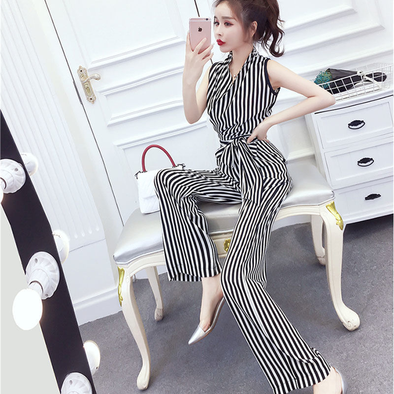 Women's Fashion Temperament Chiffon Sleeveless High Waist Wide Leg Pants