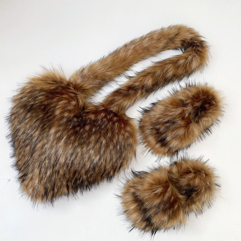 Crossbody Love Slippers Suit Raccoon Fur Fur Plush Shell Bag Home Shoes Bag Suit