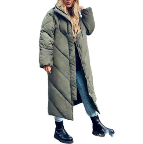 Solid Color Hooded Cotton Jacket Long Sleeve Zipper Coat For Women