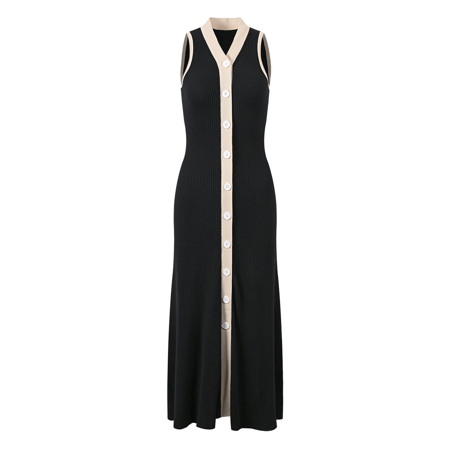 French Style Temperament Elegant V-neck Sleeveless Long Knitted Dress