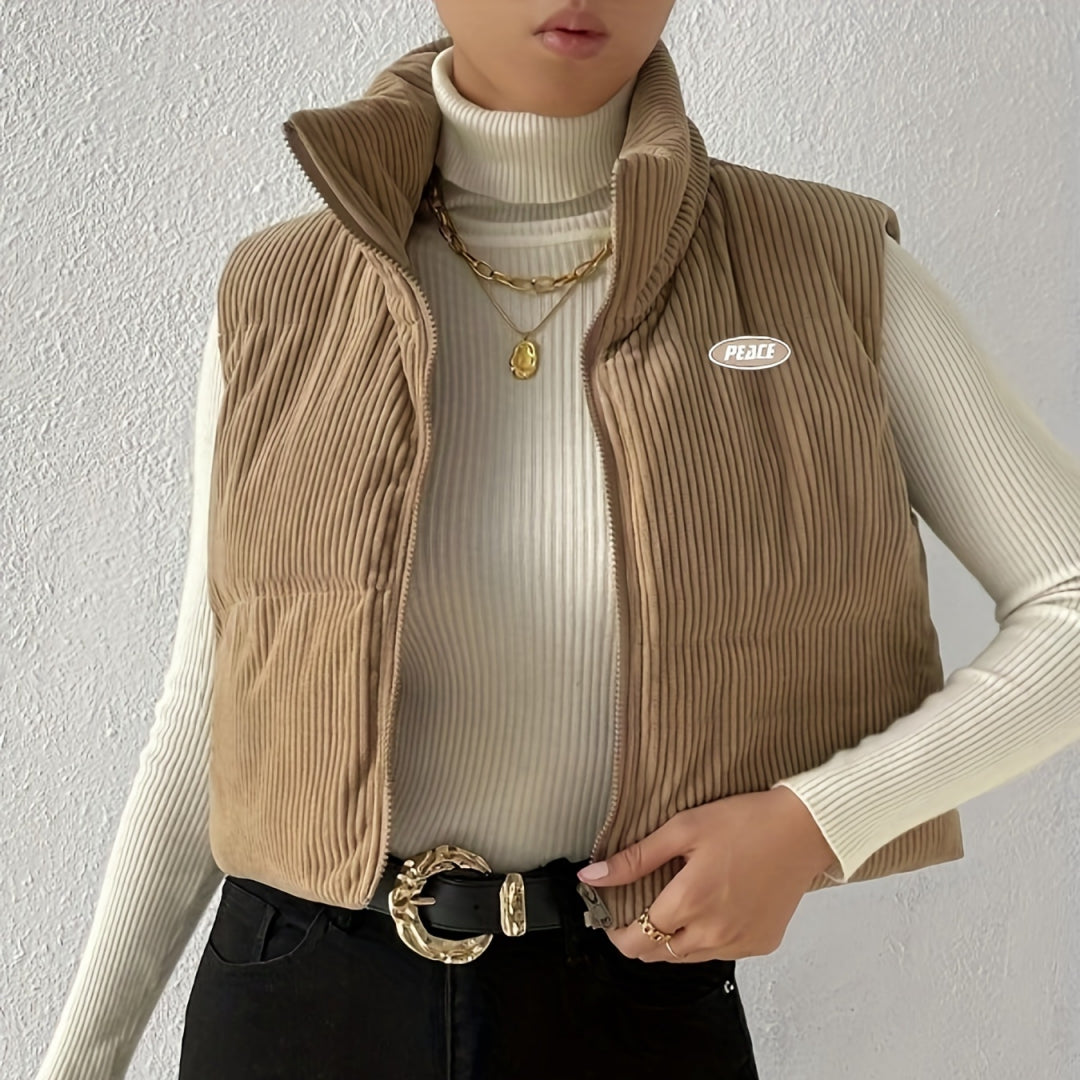 Ropa exterior corta de pana para mujer, chaleco acolchado de algodón grueso, otoño e invierno, nuevo