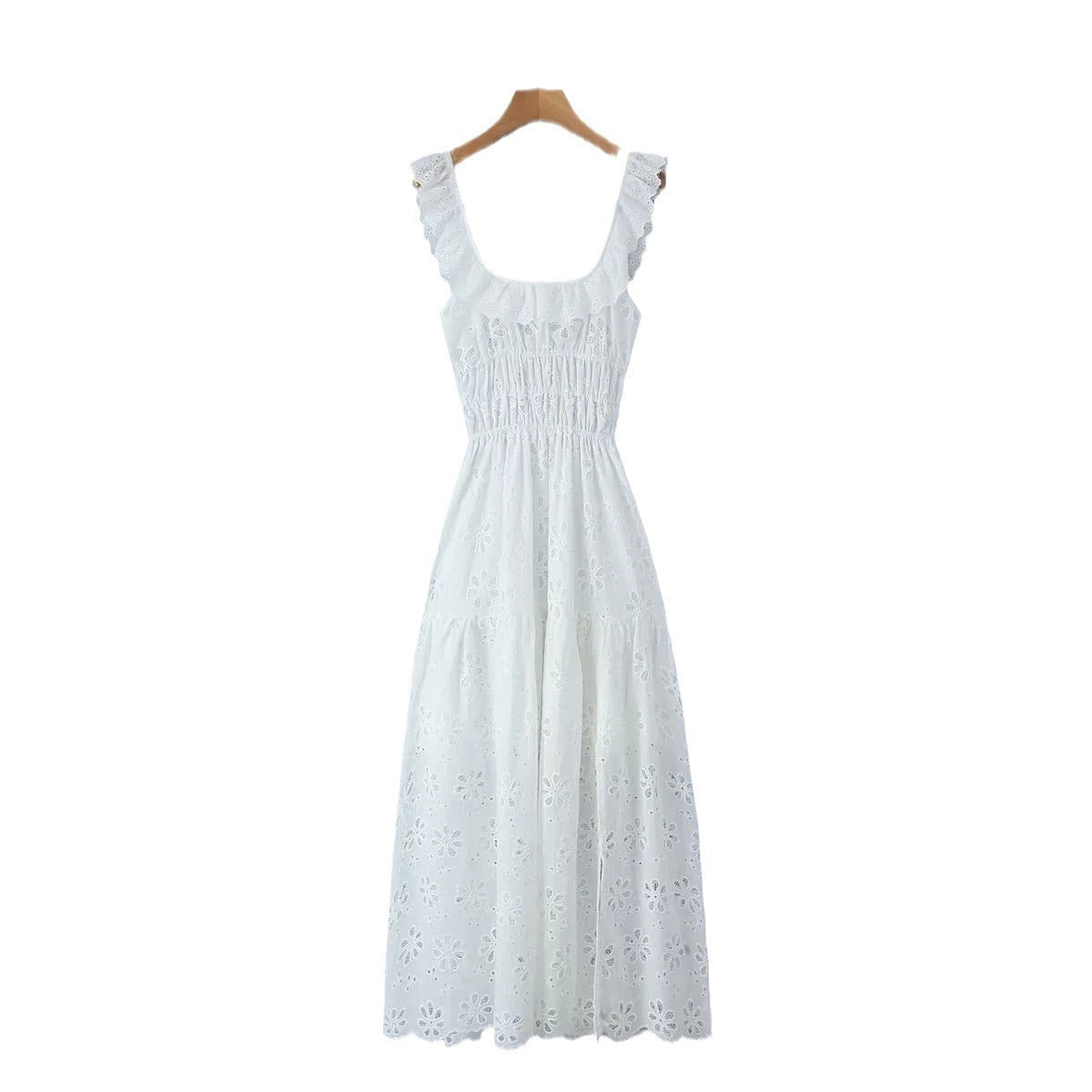 Hollow Out White Suspender Dress Women