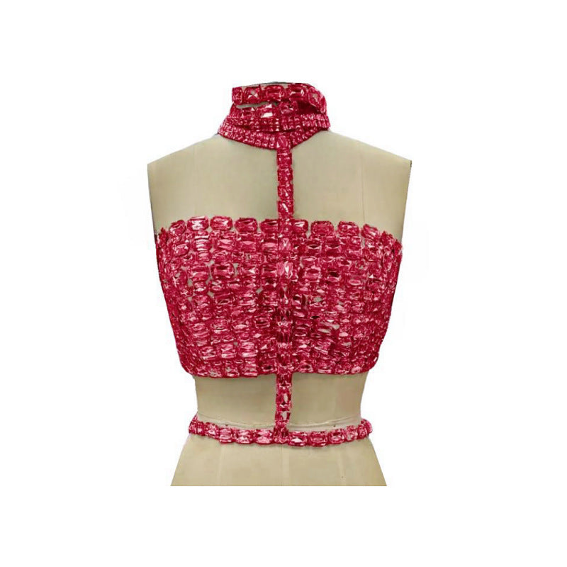 Bandage Rhinestone Halter Lace-up Tube Top