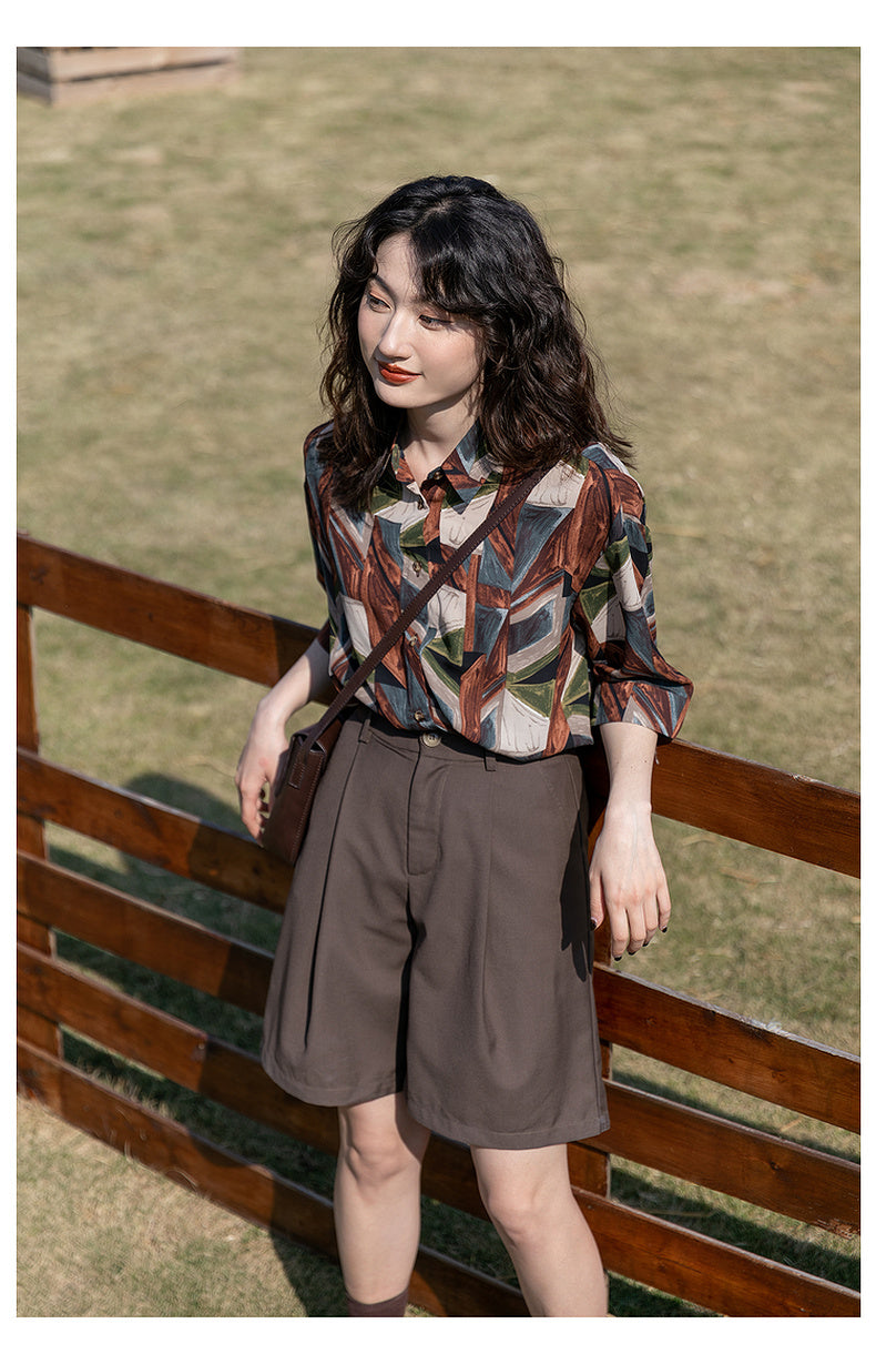 Camisa de flores de manga larga estilo Retro de Hong Kong, Top holgado de primavera y otoño