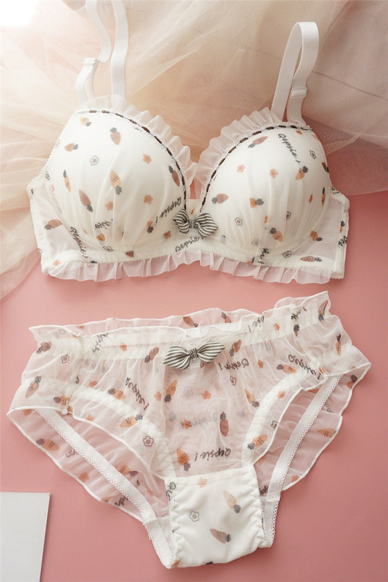 Japanese Style Sweet And Cute No Steel Ring Bra Set