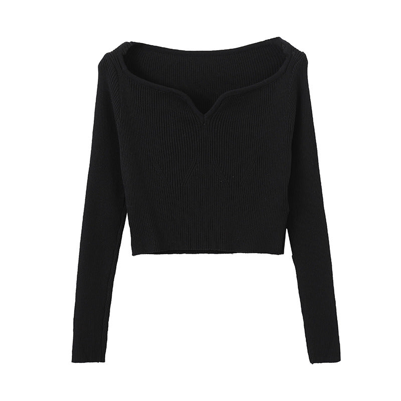 Women's Petal Collar Short Slim Bottoming Knitted Sweater