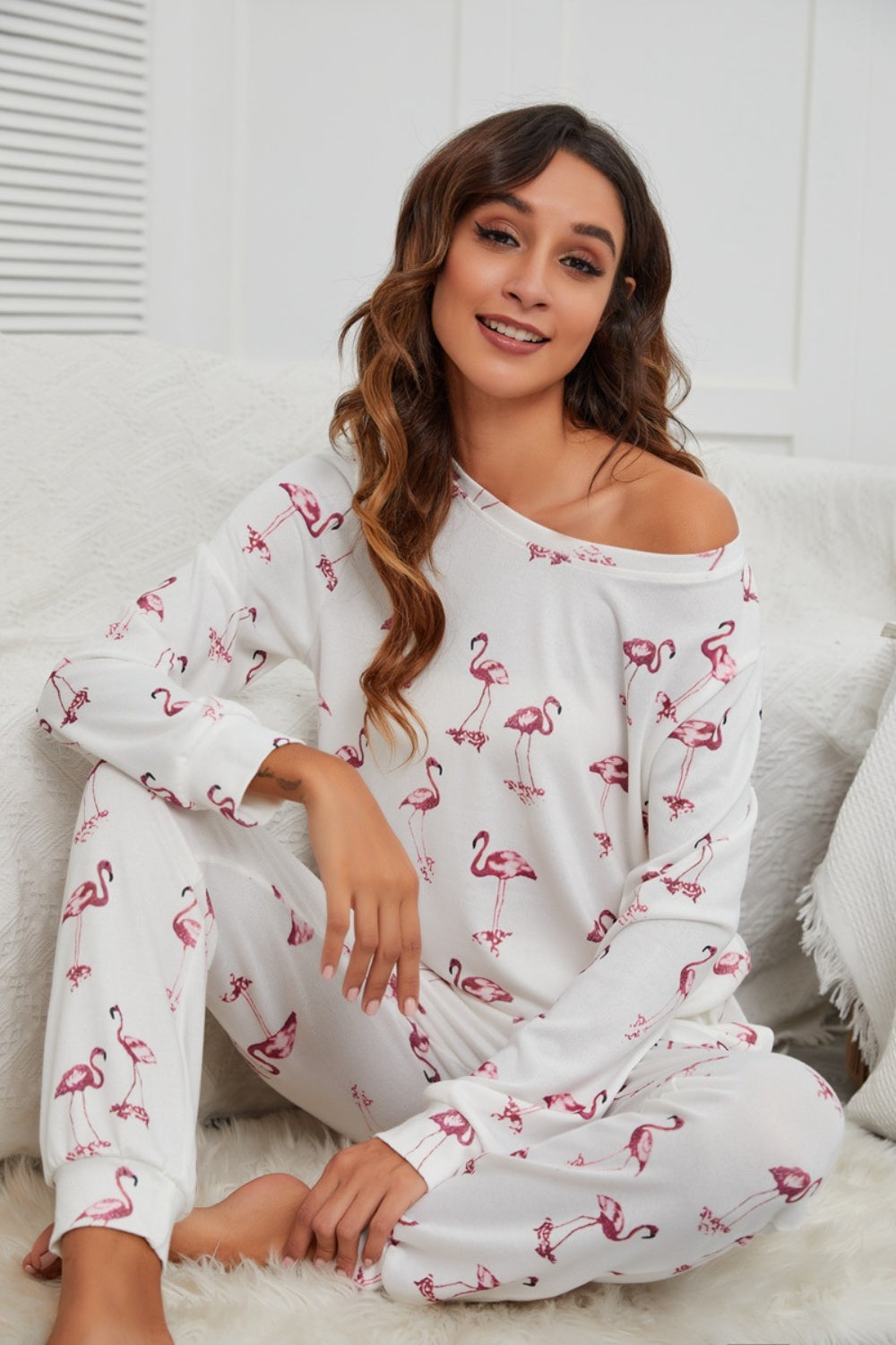 Flamingo-Lounge-Set mit langärmeligem Oberteil und Hose