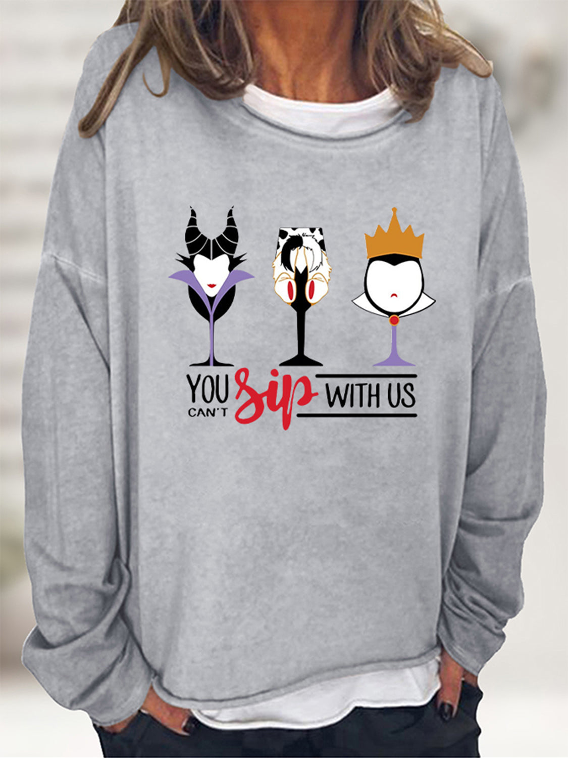 Volle Größe „You Can't Sip With US“-Grafik-Sweatshirt