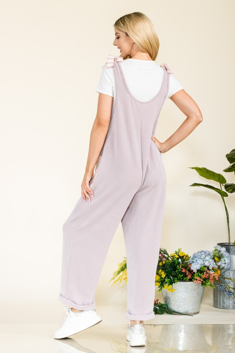 Celeste-Jumpsuit in voller Größe mit Streifen und kontrastierender Taschenrippe