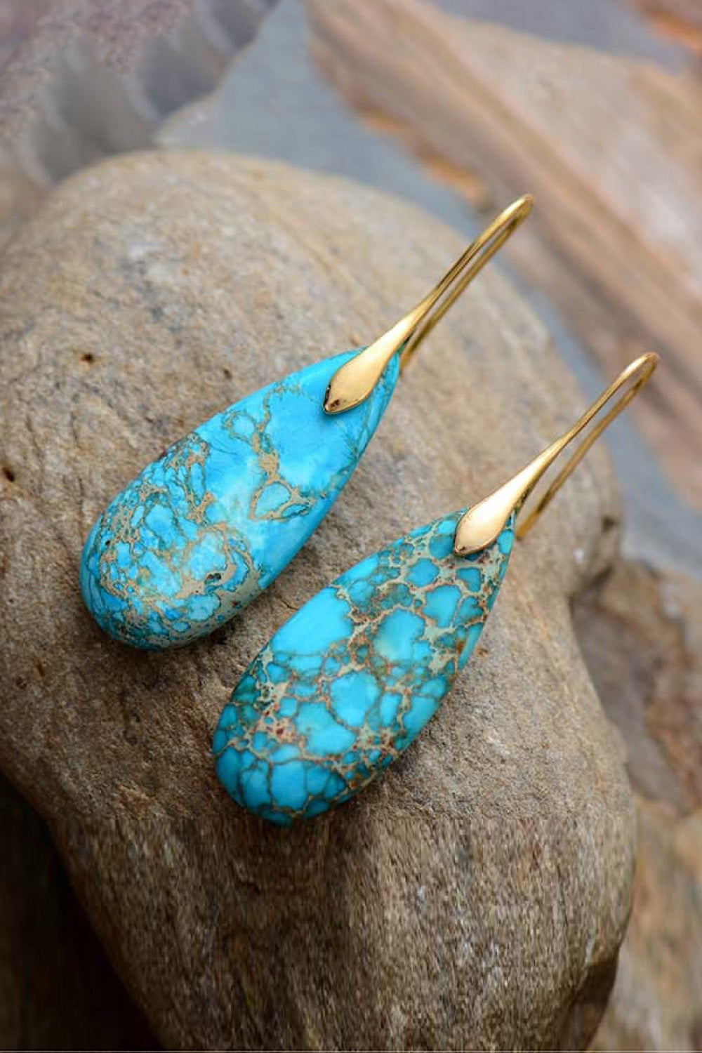 Handmade Teardrop Shape Natural Stone Dangle Earrings