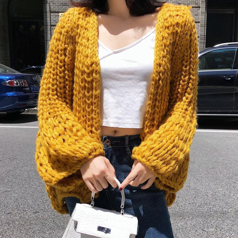 Handmade Knitting Pure Color Simple Sweater Cardigan Jacket