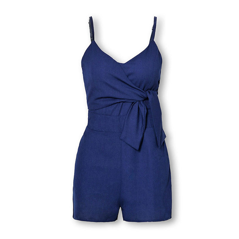 Einfarbiger Sling-Jumpsuit mit Schleife für Damen