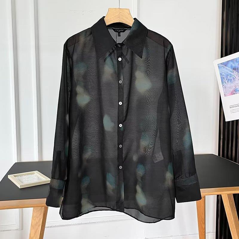 Women's Summer New Printed MD Tulle Translucent Shirt