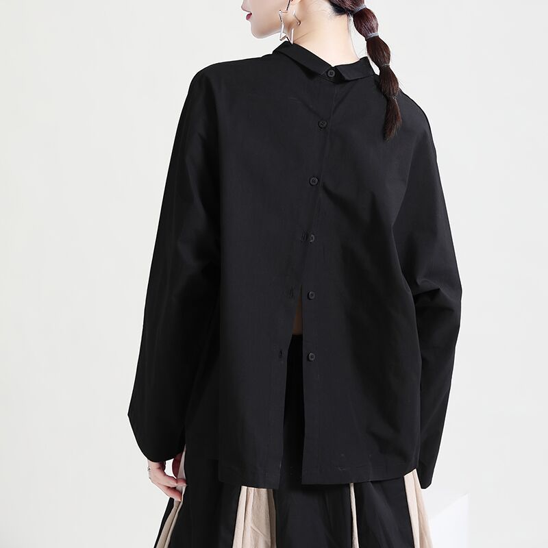 Dark Style Special-interest Design Front And Back Open Button Shirt Loose Long Sleeve Top