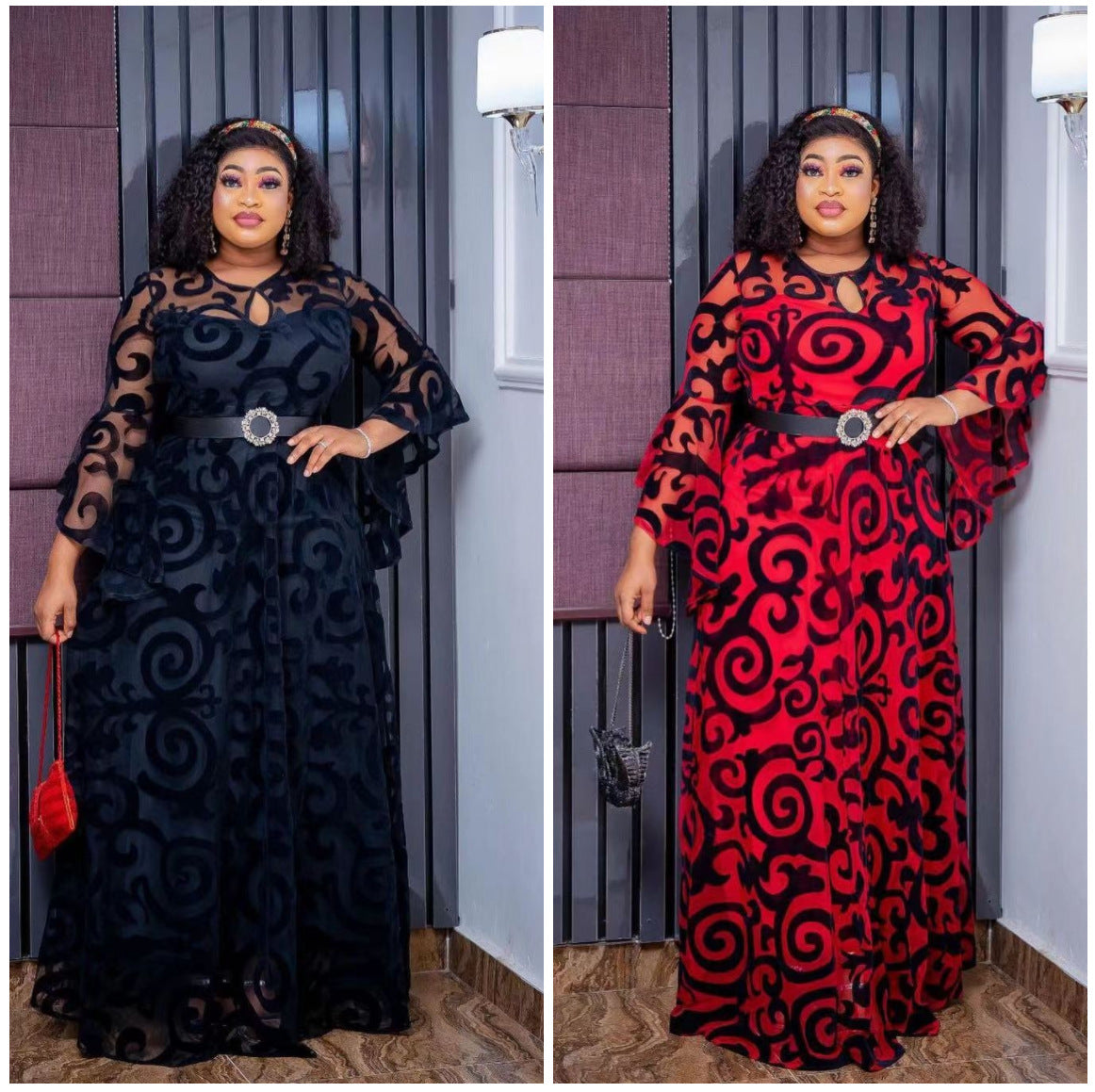 Afrikanische Damenmode Plus Size Chiffon Plisseekleid