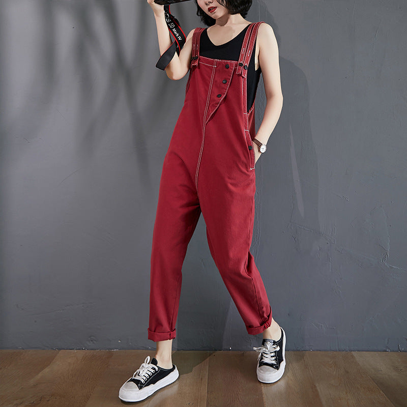 Summer New Loose High Waist Denim Overalls