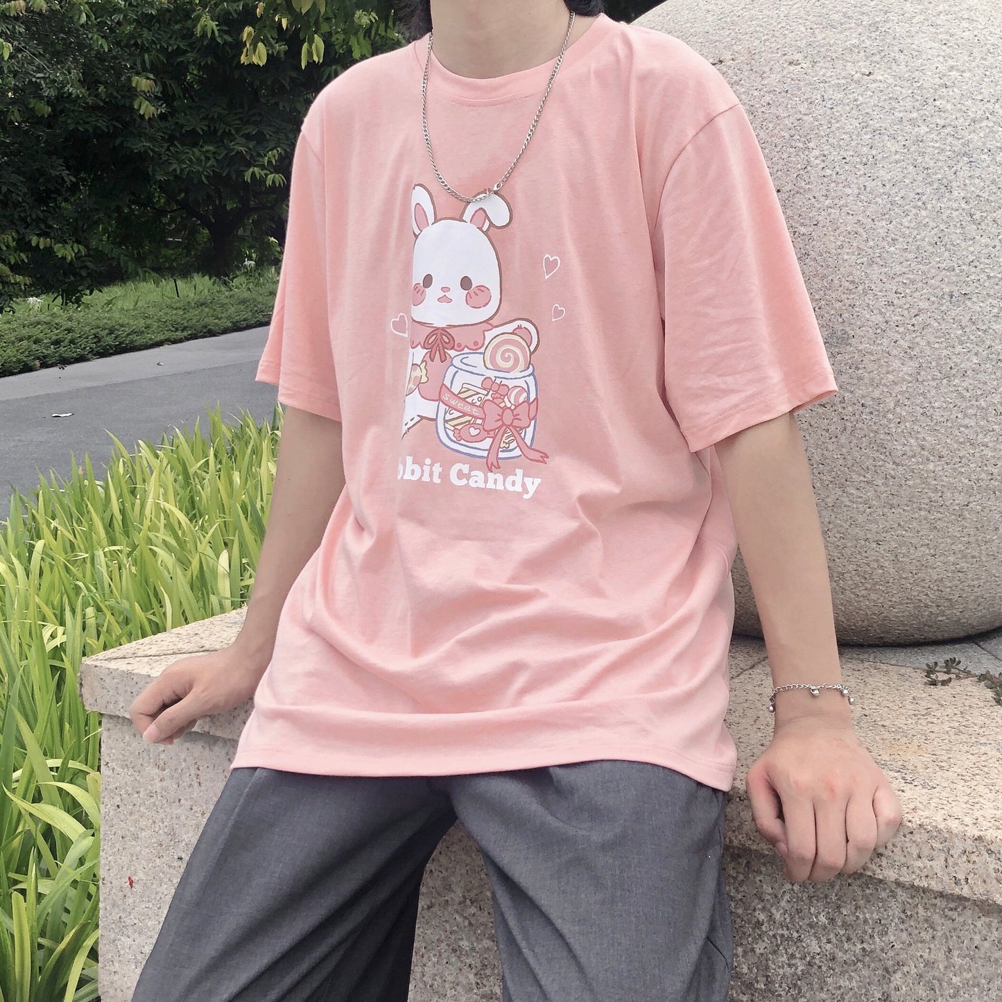 Candy Bunny T-Shirt Sommer süßer Cartoon-Häschen-Druck locker