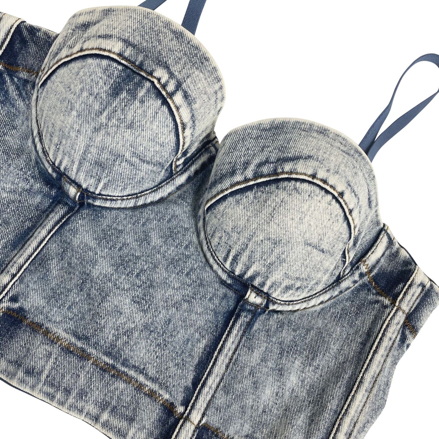 Graues, hängendes, gefärbtes amerikanisches Retro-Denim-Unterhemd mit Fischgrätenmuster