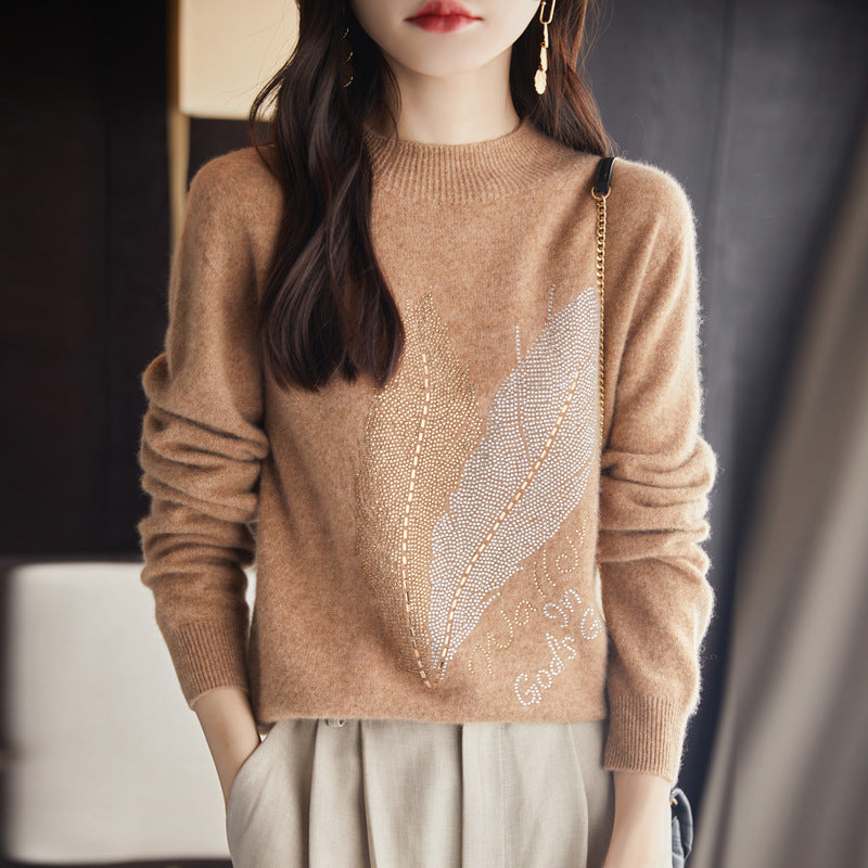 Half Turtleneck Rhinestone Sweater Pullover Inner Wear Sweater