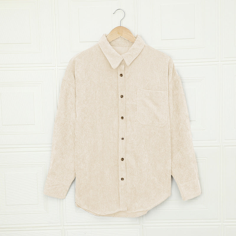 Women's Corduroy Shirt With Lapel And Pockets