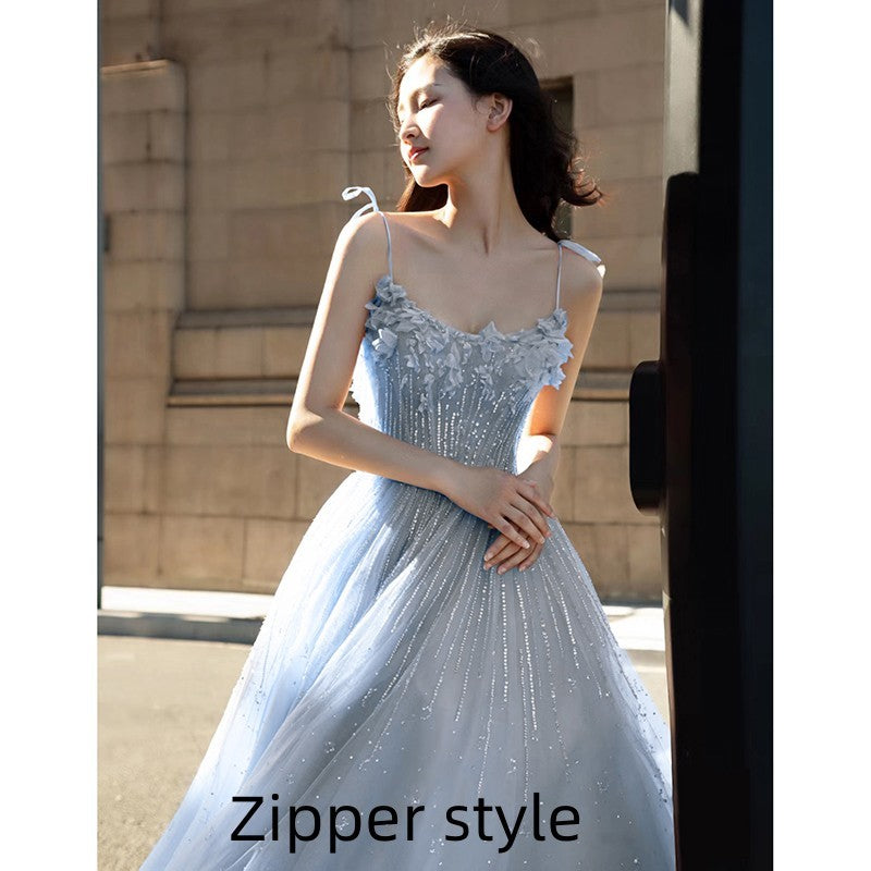 Graduation Banquet Performance With Blue Suspender Evening Dress