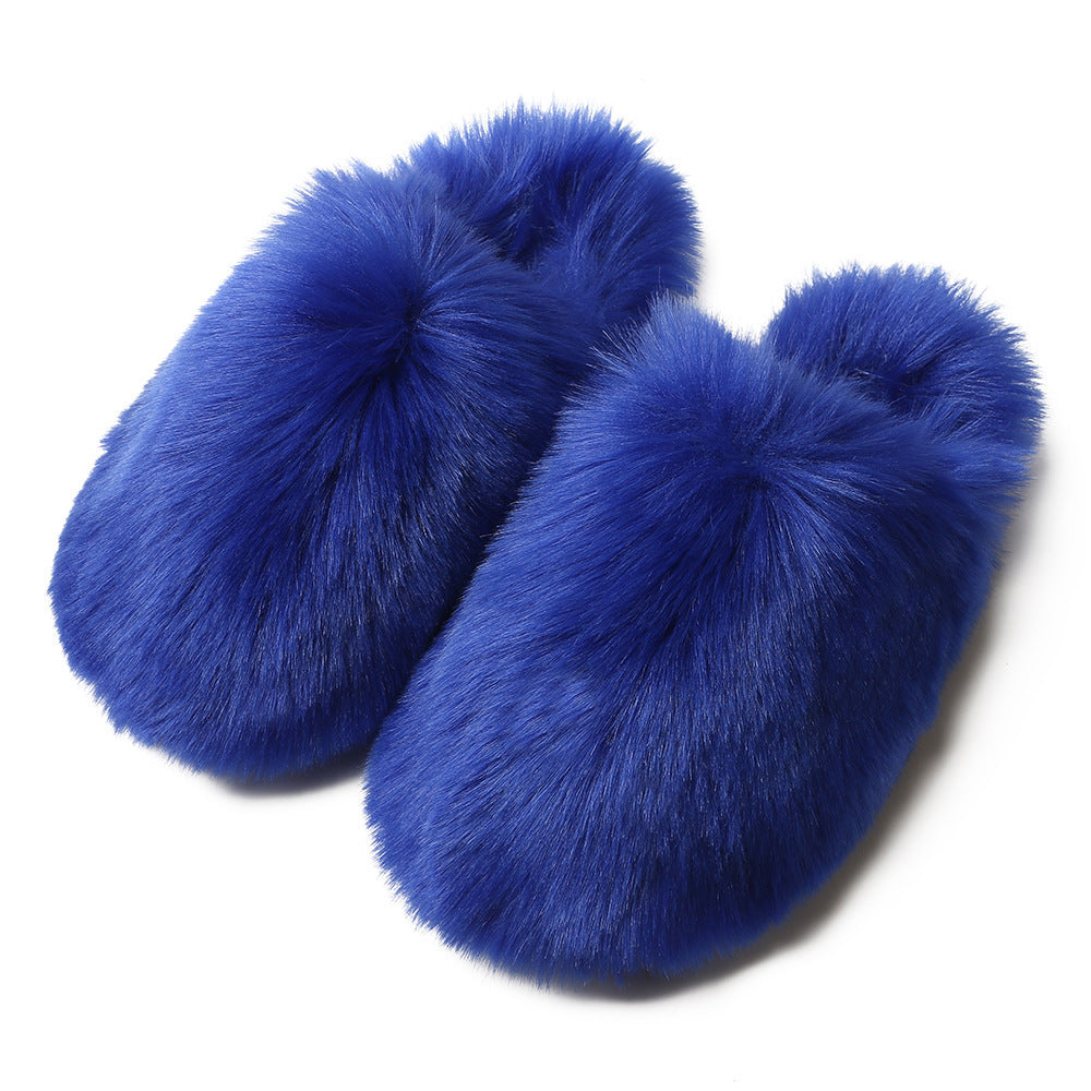 Pantuflas mullidas europeas y americanas para mujer, otoño e invierno, para el hogar, con forro polar, piel artificial cálida