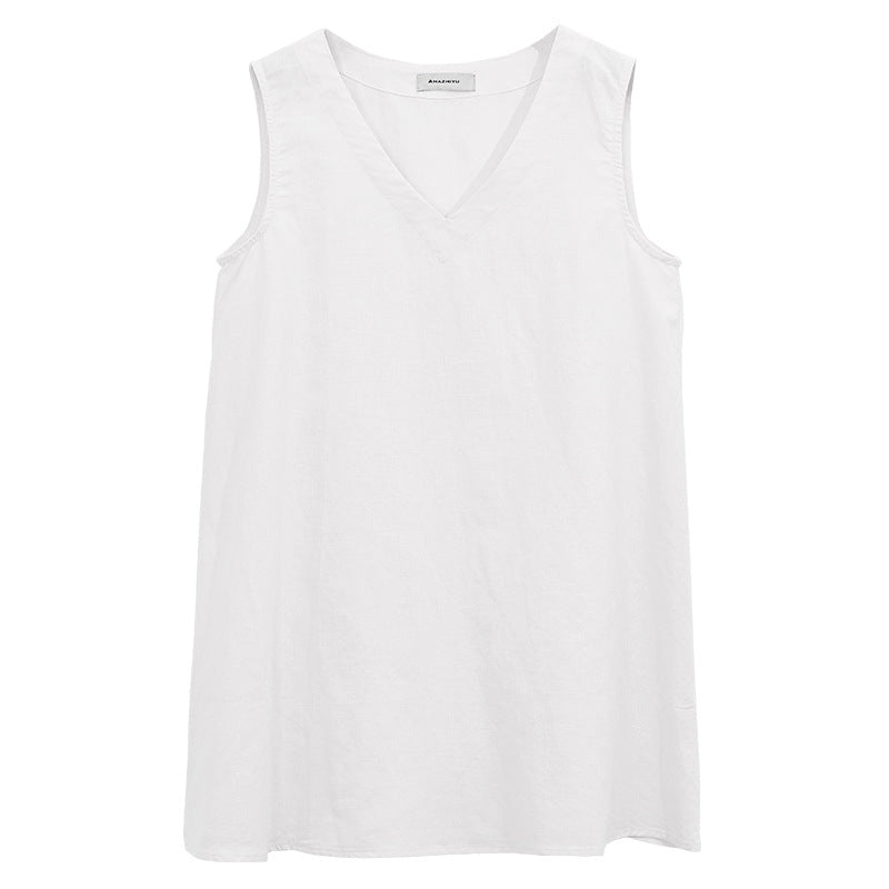 Camiseta sin mangas de lino puro con cuello en V para mujer