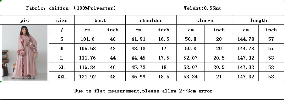 Langes, muslimisches, besticktes Chiffon-Kleid mit Rundhalsausschnitt und Kopftuch