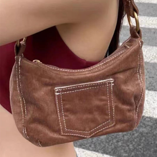 Modische, schlichte Schultertasche aus Cord für Damen