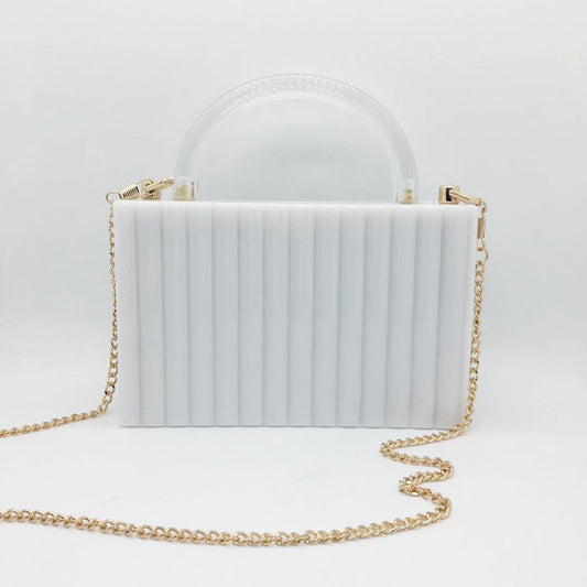 Acrylic Clutch Transparent Handle Vertical Pattern Evening Chain Small Square Bag