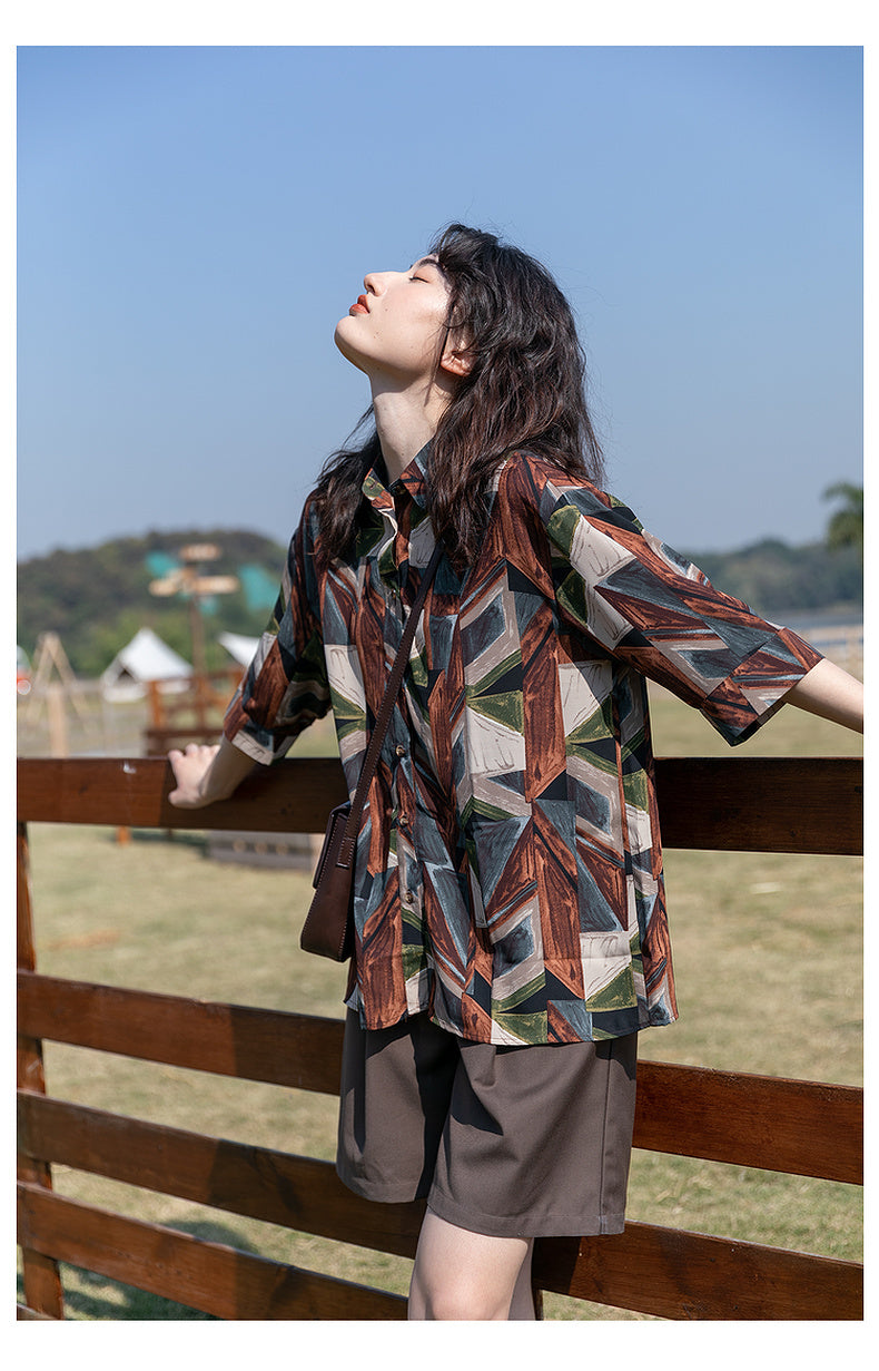 Camisa de flores de manga larga estilo Retro de Hong Kong, Top holgado de primavera y otoño