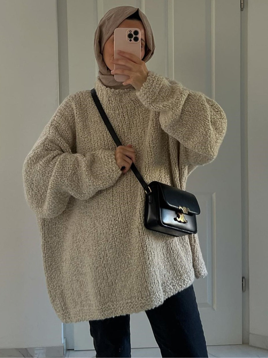 Suéter casual suelto básico de color sólido para mujer