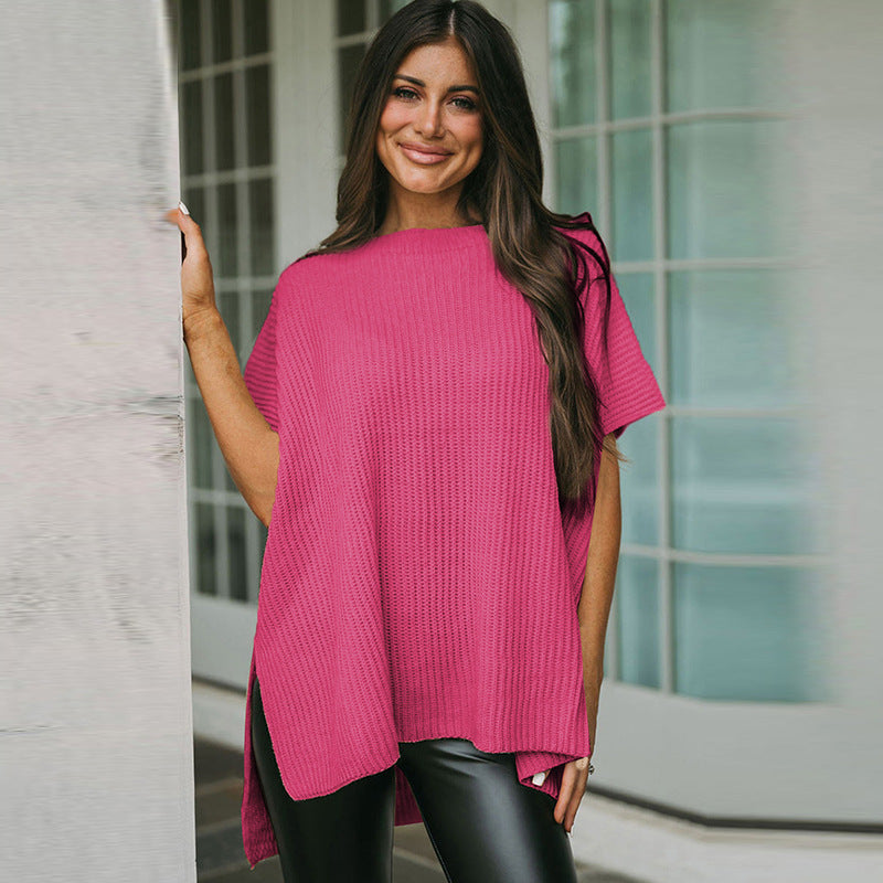 Summer Solid Color Pullover Round Neck Woolen T-shirt