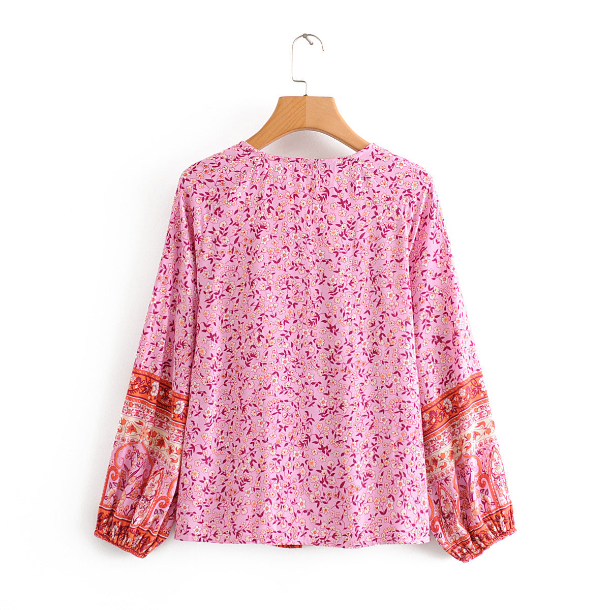 Camisa de manga larga con estampado floral morado de primavera para mujer