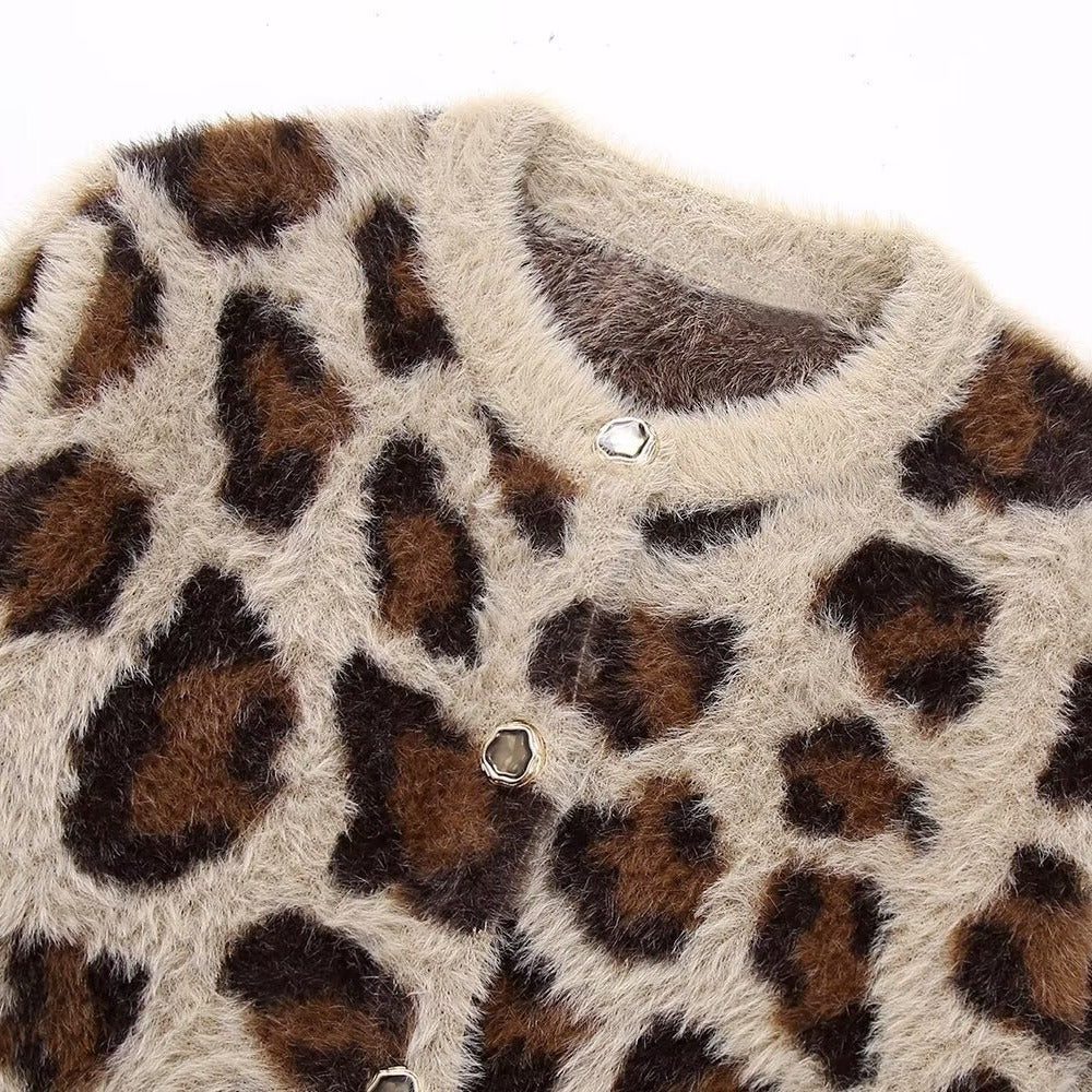 Abrigo estilo suéter con estampado de leopardo vintage estilo Hong Kong