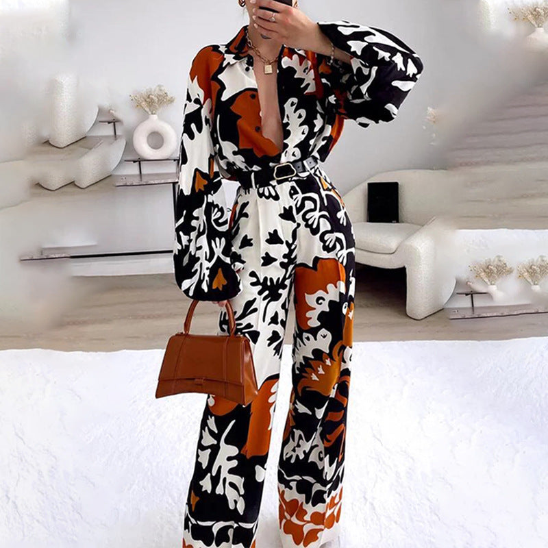 Women's Clothing Fashion Color Contrast Printed Casual Two-piece Suit