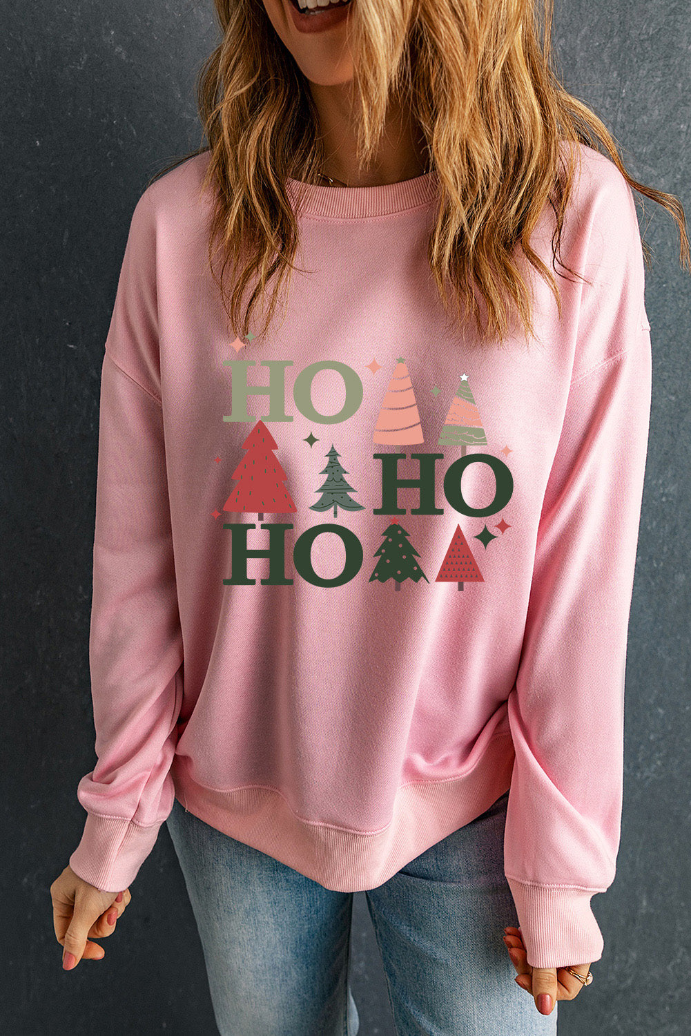 Sudadera con hombros caídos y estampado de árbol de Navidad