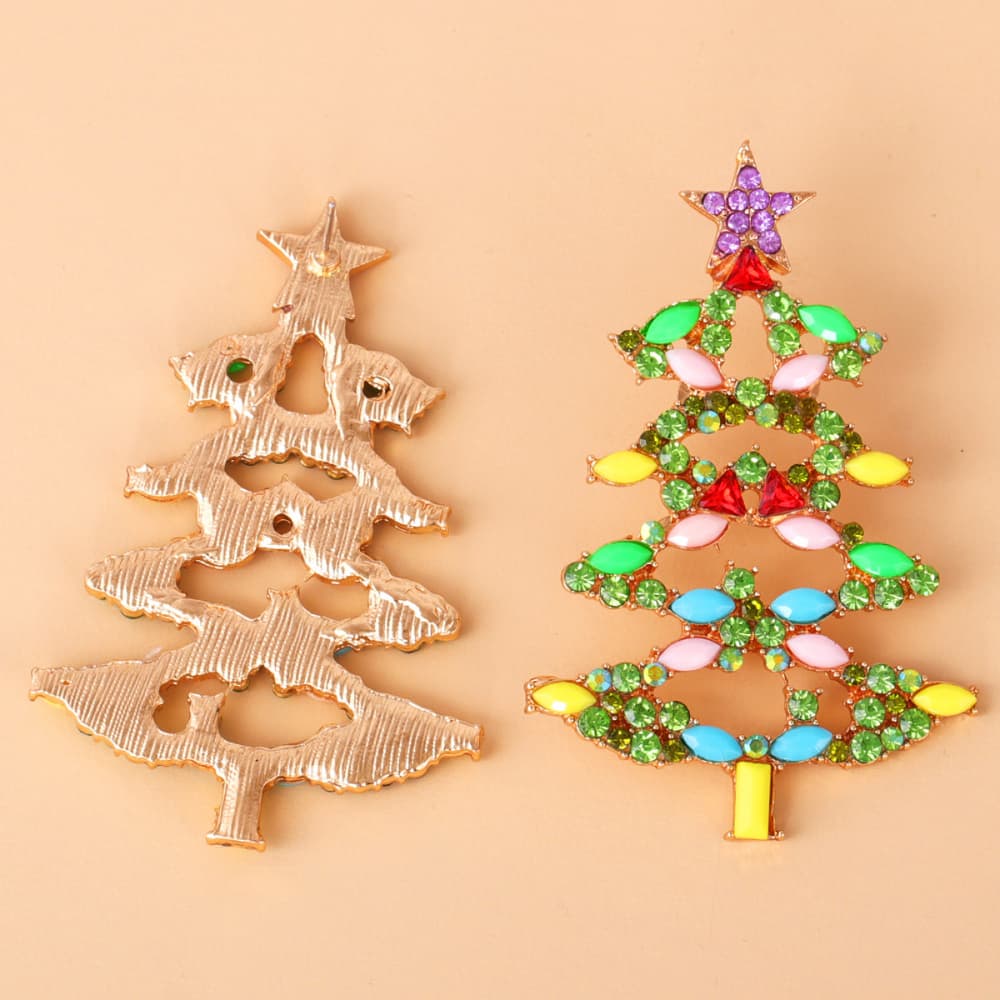 Pendientes de aleación de diamantes de imitación de árbol de Navidad