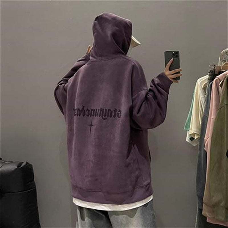 Burgundy Suede Hoodie With Men's Extra Fleece