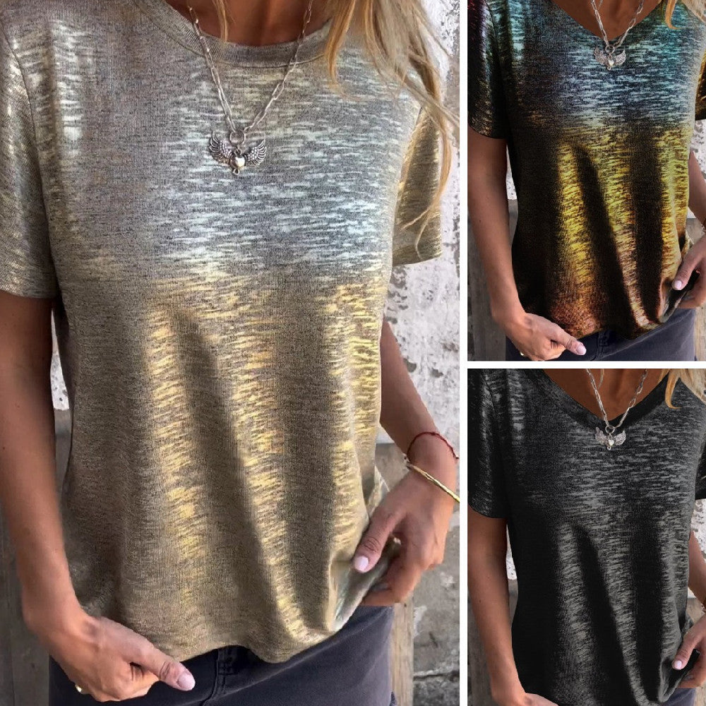 Women's Fashion Casual Sequin Short Sleeve Round Neck Top