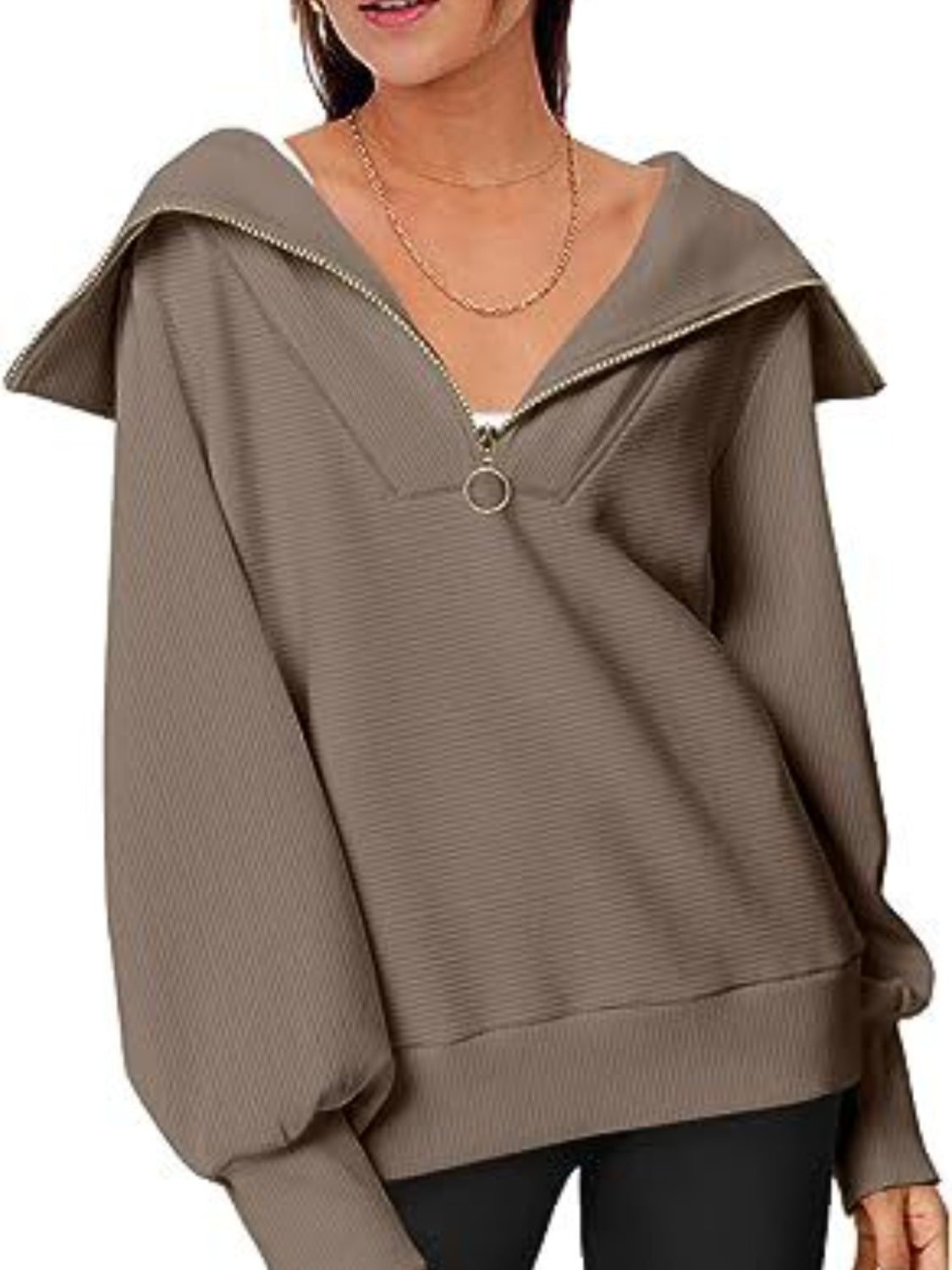 Half-Zip Lantern Sleeve Top