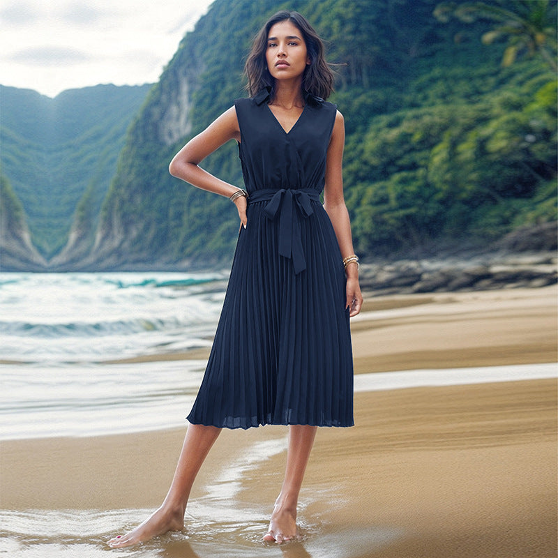 Modisches, ärmelloses, solides Strandkleid für Damen