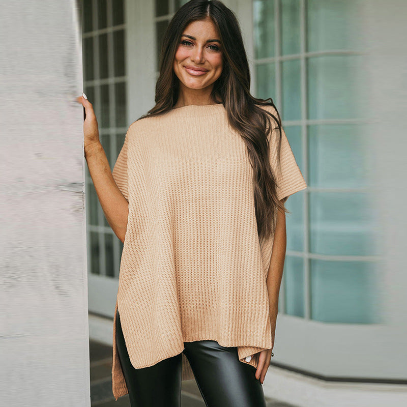 Summer Solid Color Pullover Round Neck Woolen T-shirt