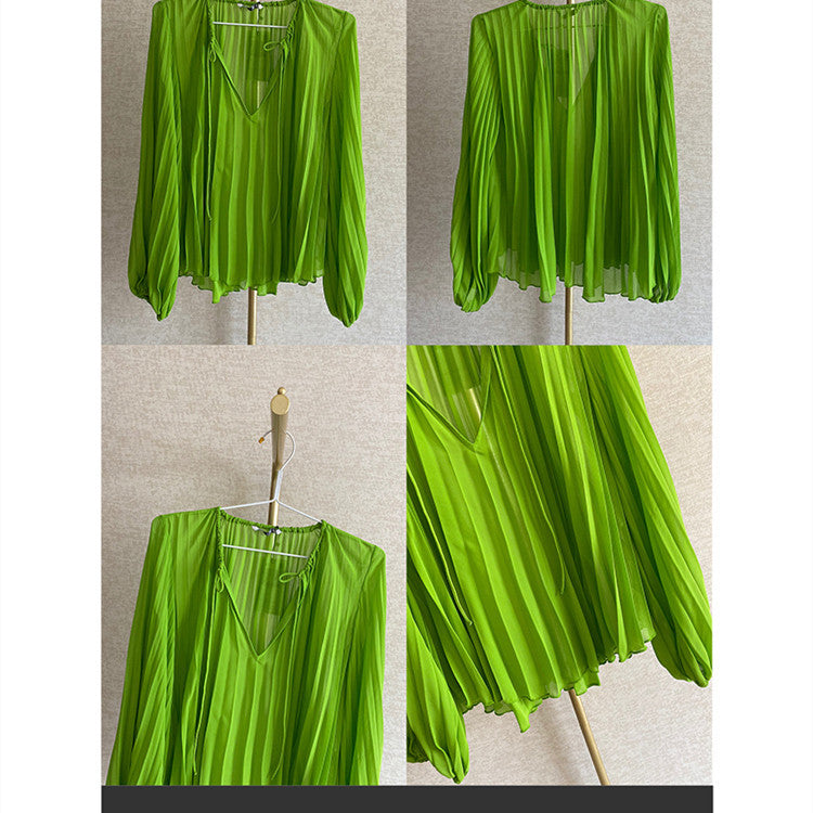 Green Long-sleeved Shirt Niche Blouse